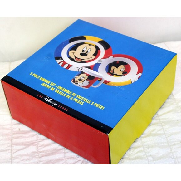 Vtg 90s Disney Dinner Set Color Block Mickey Plate Bowl Cup Fork Spoon Melamine - Picture 11 of 14